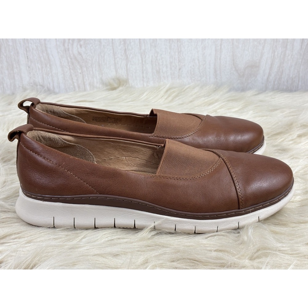Vionic Linden Loafers Womens 9.5 Brown Leather Slip On Orthotic Comfort Shoes